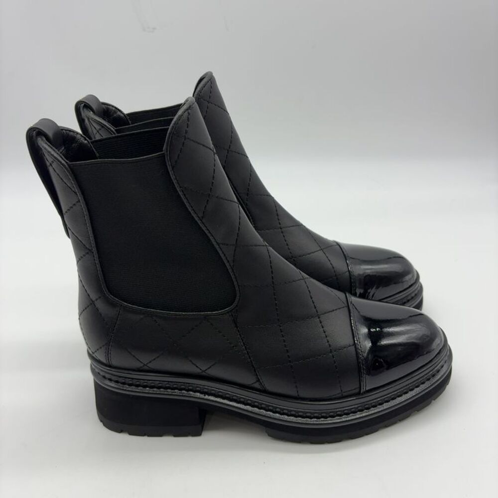 CHANEL Leather Chelsea Ankle Boots with Patent Cap Toe - Picture 4 of 7
